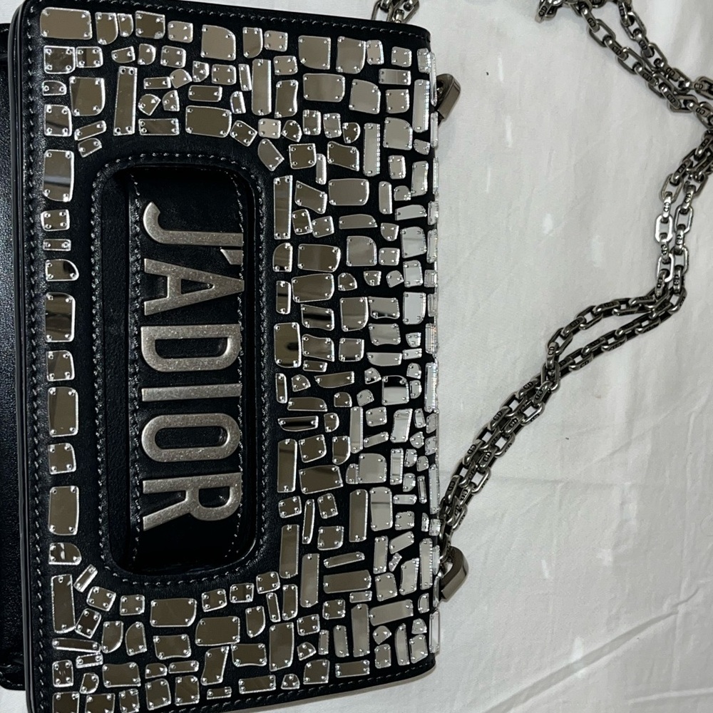 Christian Dior J'Adior Black Smooth Calf Skin Embroidered Mosaic Mirror … - Picture 2 of 12
